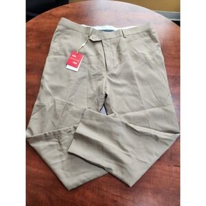 Mantoni Dress Pants Men 38R 100% Wool Flat Front Beige/Camel With Tags Hemmed